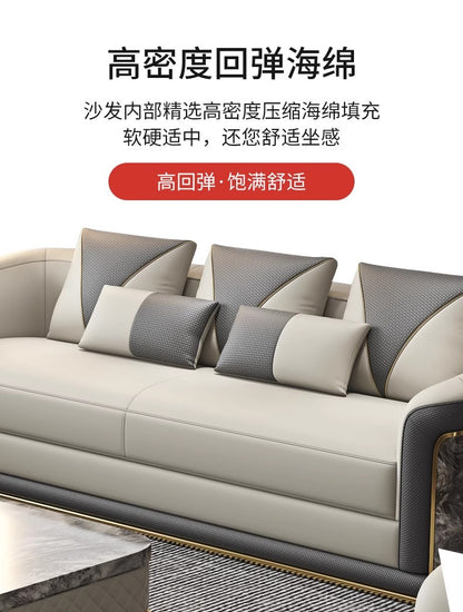 Italian Style Light Luxury Living Room Lacquered Genuine Leather Sofa Large Apartment High-End Villa Designer Mansion Whole House Furniture Customization
