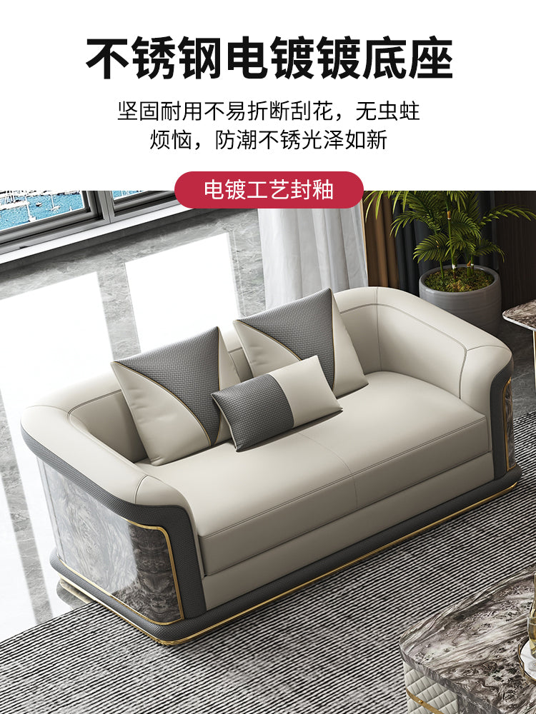 Italian Style Light Luxury Living Room Lacquered Genuine Leather Sofa Large Apartment High-End Villa Designer Mansion Whole House Furniture Customization