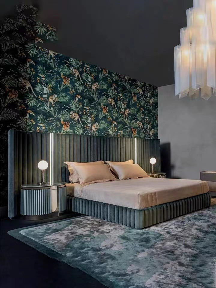 Italian Light Luxury visionnaire Double Bed High-End Villa Luxury Genuine Leather1.8m Wide Screen Bed Master Bedroom Furniture