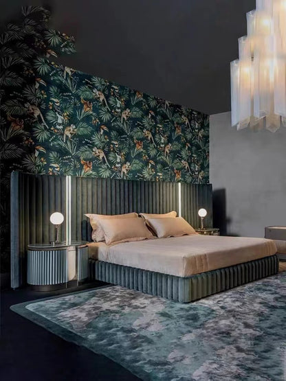 Italian Light Luxury visionnaire Double Bed High-End Villa Luxury Genuine Leather1.8m Wide Screen Bed Master Bedroom Furniture