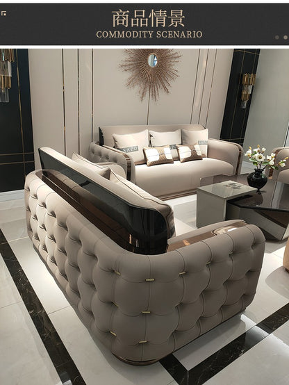 Italian Style Light Luxury Bentley Button Sofa Genuine Leather Designer Postmodern Villa Living Room Set High-end Custom Furniture