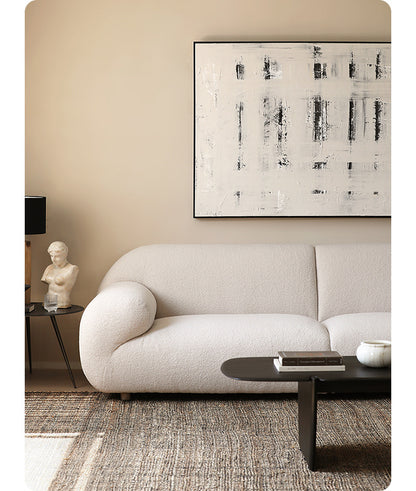 Nordic Wabi-Sabi Style Lamb Wool Fabric Sofa French Cream Style Living Room Small Apartment Milk White Three-Seater Sofa
