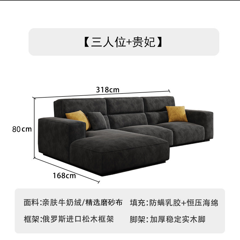 Italian Wabi-Sabi Style High-Back Straight Sofa Matte Fabric Cream Style Living Room Sofa Four-Seater Three-Seater Sofa
