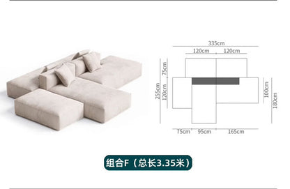 Nordic Minimalist Tofu Block Artistic Double-Sided Modular Combination Large Apartment Light Luxury Leather and Fabric Combined Living Room Straight Sofa