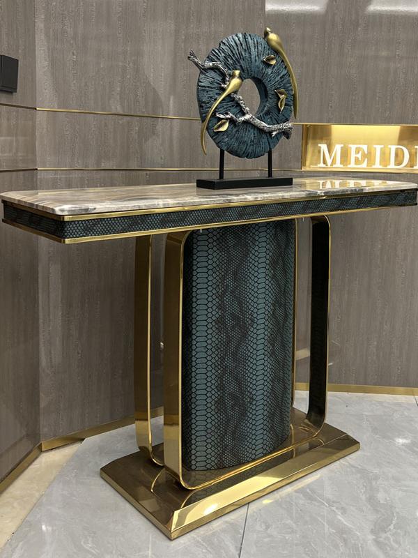 Italian Style Light Luxury Entrance Hall Console Table Villa Mansion Large Flat Floor High-end Custom Stainless Steel Marble Console Table